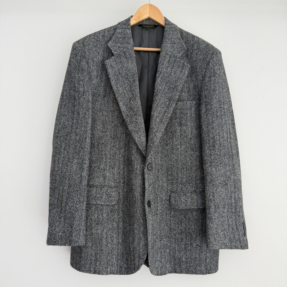 Vintage Harris Tweed Blazer Mens 42R Scottish Wool Herringbone Sport Coat USA